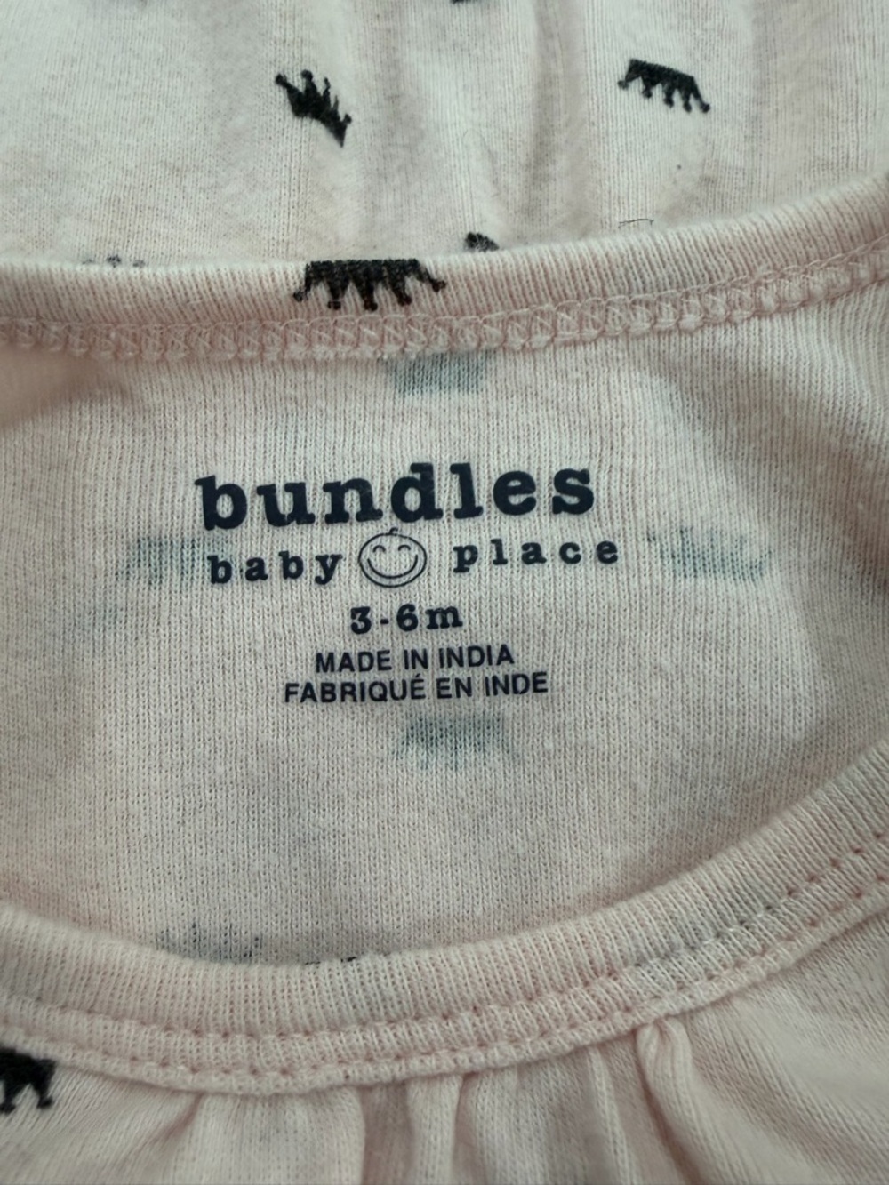 7/$20 Bundles Baby Place Baby Pink Crown-Print Long Sleeve One-Piece Cotton - Picture 3 of 4